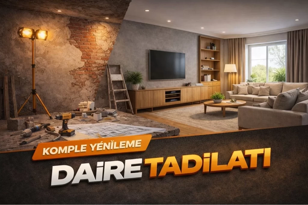 İzmir’de komple daire tadilatı sonrası modern salon görünümü